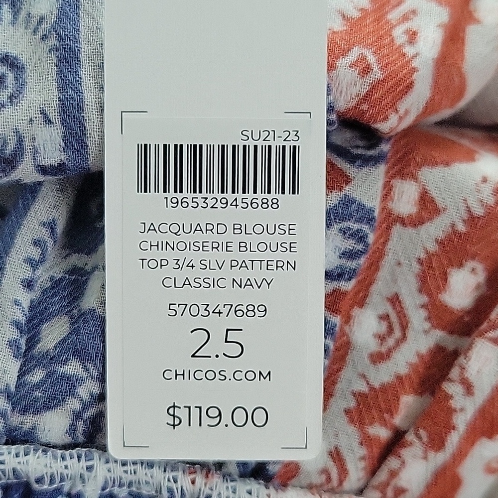 Chico's Off the Shoulder Blue Orange Blouse Size Large/14 - Picture 8 of 9